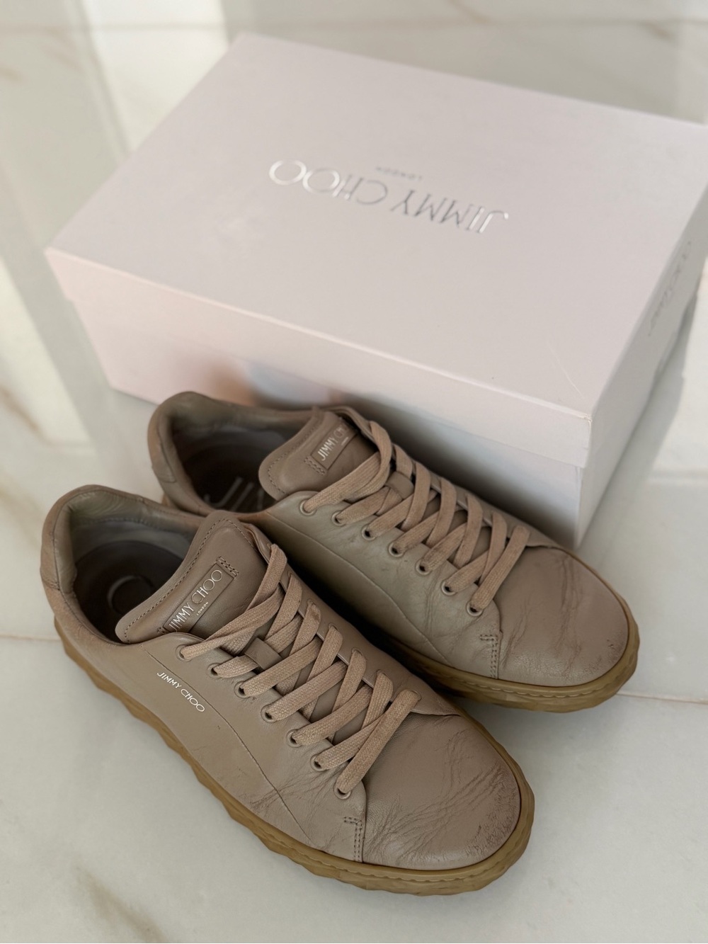Jimmy Choo Men's Taupe Leather Low-Top Sneakers